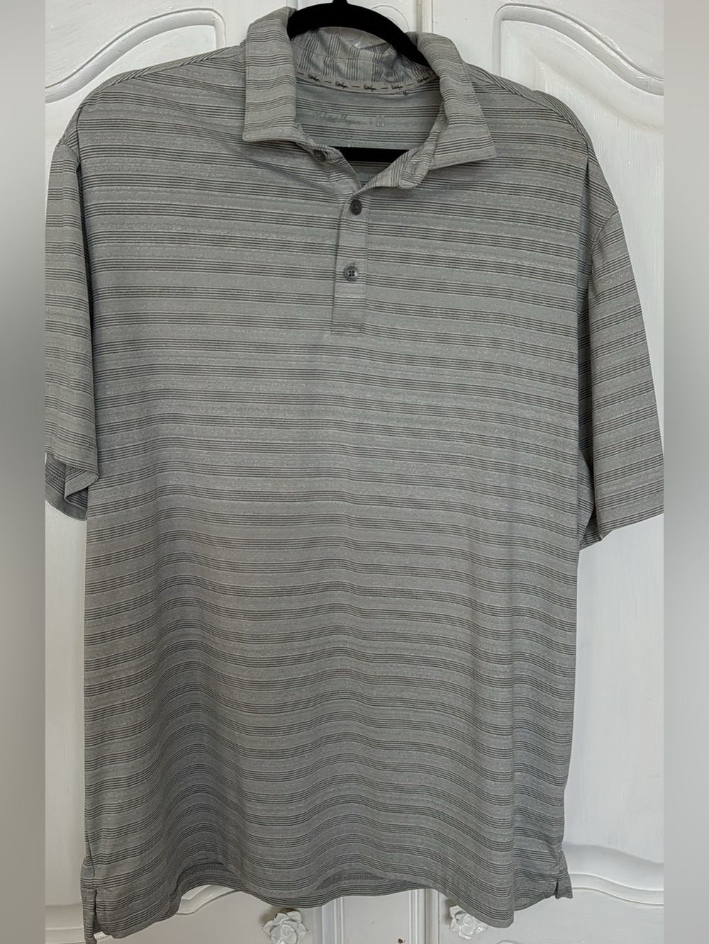 Walter Hagen Light Gray and White Striped Golf or Casual Polo